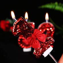 1pc DIY Red Bow Number Birthday Candle, 0-9 Cake Decor Party Accessory - Romantic Party Supplies For Singles Party, Birthday, Graduation Ceremony And Theme Party - Red - View 2
