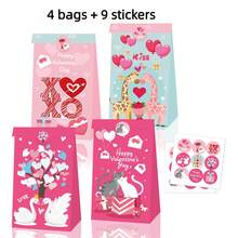 4pcs/Set Valentine's Day Gift Bags, Valentine's Day XO Swan Giraffe Kitty Heart Design Gift Bags, Suitable For Classroom Crafts, Party Favors - Multicolor - View 9