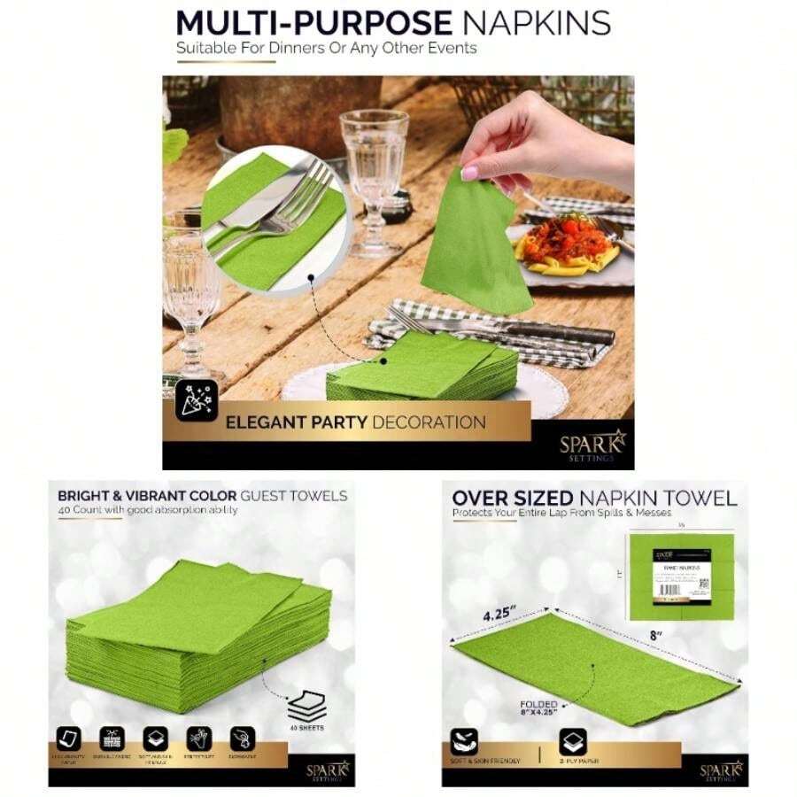 Amcrate - Servilletas desechables para invitados, servilletas de papel suaves y absorbentes, tamao de cena, para fiestas, bodas, 8x 4.5 pulgadas, 2 capas, paquete de 40 unidades - Kiwi - Ver 1