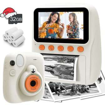 Cámara instantánea para niños, adecuada como regalo de Navidad y cumpleaños para niños de 3 a 12 años, cámara digital de alta definición para niños pequeños, juguete portátil adecuado para niñas de 4, 5, 6, 7, 8, 9 y 10 años, con tarjeta SD de 32GB