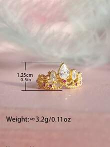 1 pieza Anillo de corona de princesa romántica con circonita cúbica, joyería única para el Día de San Valentín, boda, fiesta - Anillo de corona - Ver 7