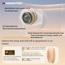 Monster 無線耳機、零壓睡眠耳機、藍牙 6.0 入耳式耳機、舒適佩戴耳機、降噪睡眠輔助耳機,配備柔軟矽膠、白噪音和 42 小時長電池壽命、可愛美學、AI 技術翻譯與聊天 - 均碼 - 查看 7