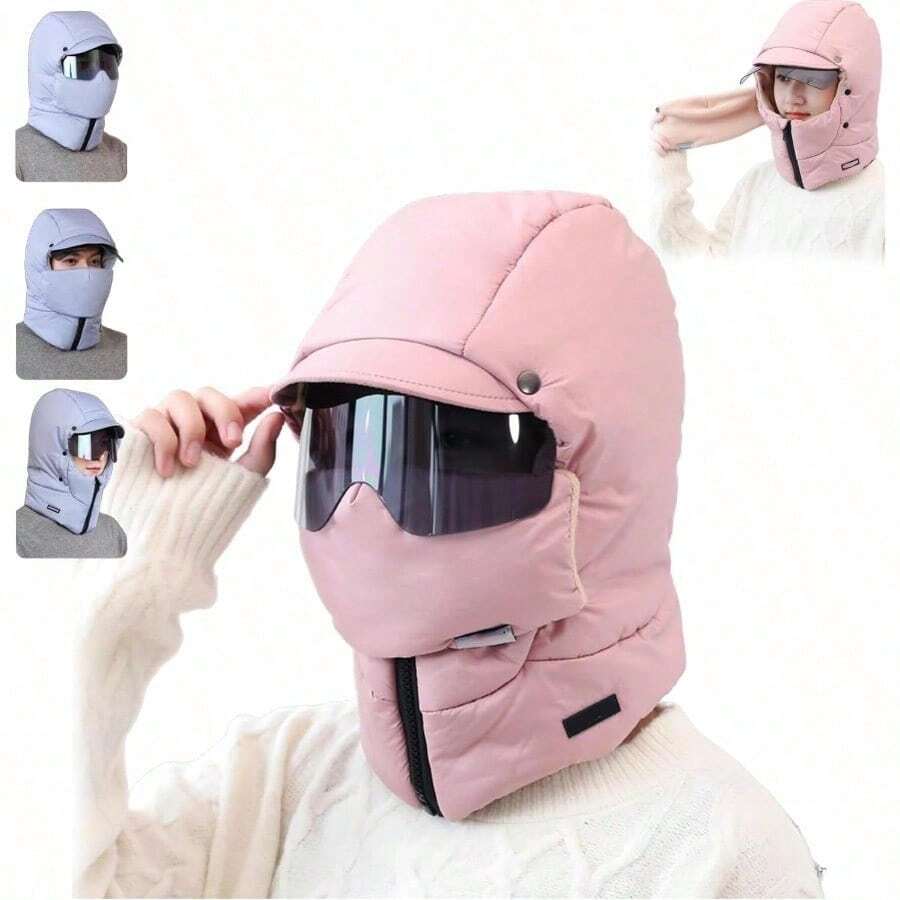 Genérico Windproof Full Cover Outdoor Riding Mask with Glasses Patiyu Mask Merydream Winter 4 in 1 Balaclava Thermal Cycling Ski Mask - Niños rosados - Ver 1