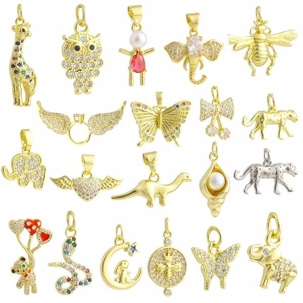 1 pieza Colgante de cobre con cristal de circonia, de estilo creativo y de moda minimalista de hip hop, con diseños de animal, leopardo, mariposa, serpiente o ciervo, adecuado para hacer pulseras, collares, aretes, cadenas de suéter u otros accesorios versátiles