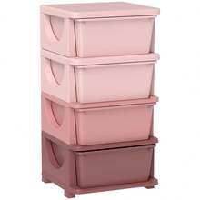 HOMCOM Children's Storage Boxes, 4 Drawers, Rounded Edges, Raised Design, 37x37x76, Pink - 1 - View 6