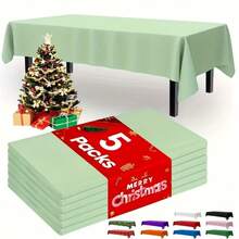 5 طاولات بلاستيكية مستطيلة ذات ألوان خضراء سج للحفلات، أغطية طاولة بلاستيكية بمادة بي إي في إيه قابلة للتخلص منها بمقاس 54 في 72 بوصة لحفلات عيد الميلاد المدرسة المطبخ والمائدة