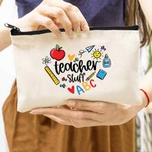 Preppy Style 1/5/10-Pack Canvas Cosmetic Cases For Teachers – Portable Zippered Pouches For Makeup, Stationery, Jewelry Storage – Teacher Life & Survival Kit Printed Designs – Hand-Washable, Multi-Purpose Gift Bags For School, Home – Ideal For Teacher Appreciation, Back To School, Graduation, Thanksgiving, Christmas Gifts Makeup Bag Make Up Bag Makeup Pouch Cosmetic Bag Toiletry Bag Wash Bag Travel Essential Cruise Essentials Vacation Essentials For Men Women - Beige - View 37