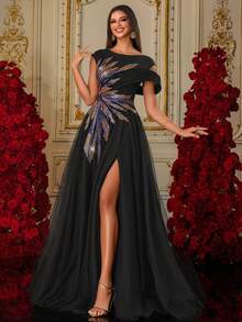New Embroidered Pearl Formal Evening Dress, High-End Elegant - Black - View 5