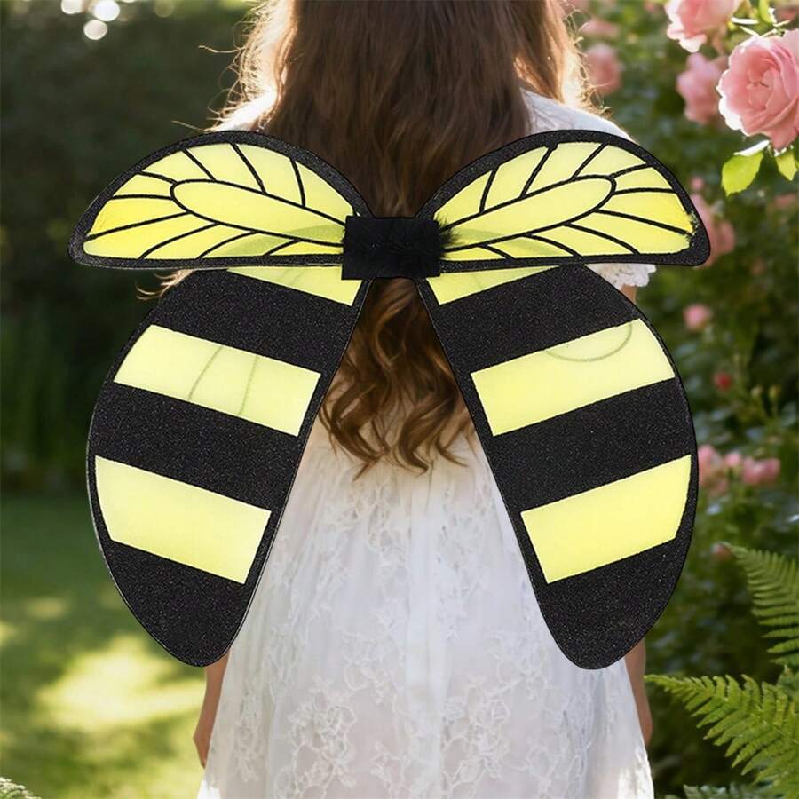 Bumble Bee Costume For Kids, Contrast Color Furry Design Bee Wing, Bee Halloween Costume - Yellow - View 1