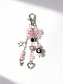 1个手工树脂珠钥匙扣 - 朋克风，时尚龙虾扣吊坠配饰，女士款 - 彩色 - 查看 5