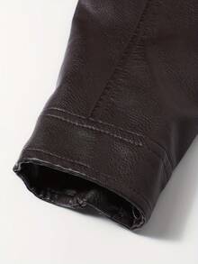 男士夹克，春秋季摩托车夹克，宽松拉链PU皮夹克 - 咖啡棕 - 查看 7