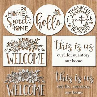 5件套可重复使用DIY字母艺术模板 - 欢迎模板，适用于DIY标牌、Logo、T恤、帆布、墙面、家具和地板装饰