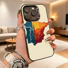 Cubierta de teléfono con diseño de mapa de España en colores azul amarillo y rojo con silueta de catedral y sol estampado para uso diario en casa o viajes Aplicable a teléfonos Apple y Galaxy. - Blanco - Ver 4