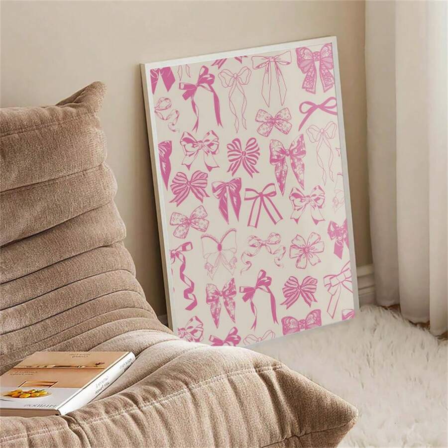 1pc Pink Bow Print: Preppy Ribbon Wall Art Posters Canvas Painting Wall Arts Room Home Decoration Unframed