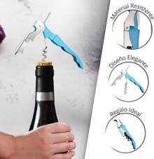 Novotend - Sacacorchos 3 en 1, Destapador de Vino 3 en 1, Destapador de Cerveza, Saca Corcho y Cortador, Sacacorchos para Vinos de Acero Inoxidable, Regalo para Hombre. (Amarillo) - AZUL - Ver 6