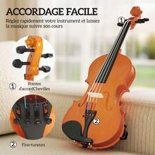 HOMCOM Violon 4/4, ensemble de violon en bois massif pour adultes et débutants, avec étui léger et portable, archet, colophane, chevalet et épaulière, marron - Bordeaux - Voir 7