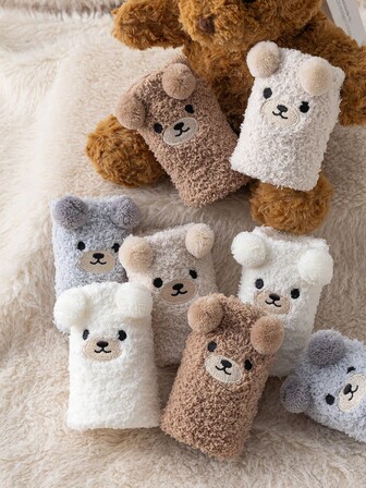 Teddy Bear Plush Winter Socks Cute Animal Socks Winter Christmas Decorations Nursery Gifts Holiday Season