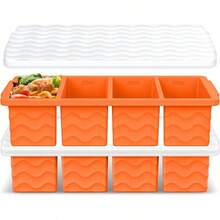 Silicone Freezer Molds Soup With Lid U2013 1 - Cup Soup Container Style Cube Trays Freezer, Meal Prep Food Storage, Freeze 250mL125mL Portions U2013 2 Pack - 橘色 - 查看 2