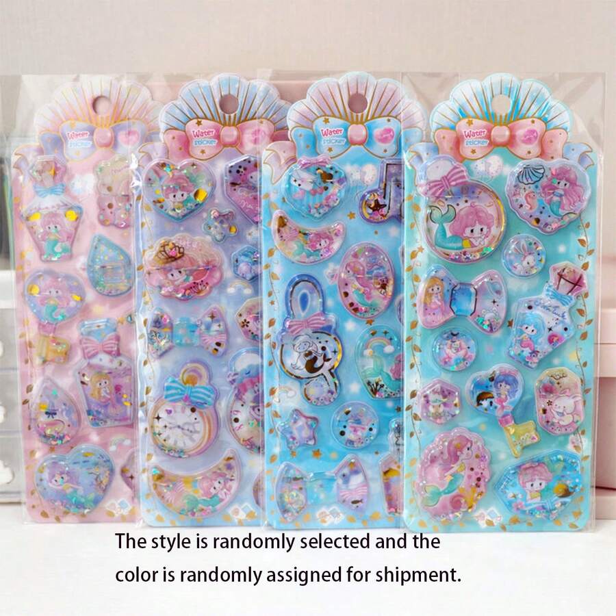 1张超可爱泡泡贴纸，3D闪光可爱少女贴纸，可爱卡通美人鱼摇摇贴纸，剪贴簿DIY装饰材料【部分图案随机，颜色可能存在差异，款式随机】 - 彩色 - 查看 1