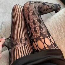 Retro Sexy Women's Tights, Patchwork See-Through Fishnet With Asymmetrical Jacquard (A/B Style) - Nhiều màu - Xem 10