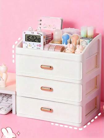 1PC多层桌面化妆品收纳盒桌面护肤防尘家用抽屉式分区口红梳妆台首饰收纳架透明抽屉式收纳盒桌面收纳盒数据线收纳盒