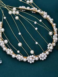 1 pieza Diadema nupcial elegante con flecos de perlas falsas, accesorio para el cabello de mujer adecuado para uso diario, fiesta, fotografía, celebración, festival, accesorios del Día de San Valentín - Dorado - Ver 9