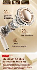 Lenovo EA166 Bluetooth Wireless Earbuds: Wireless Semi-In-Ear, High-Quality Sound, Ultra-Long Battery Life, Compact Design - Moon Rock White - View 6