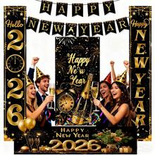 2026 New Year's Eve Party Decoration Set Background Cloth - "Happy New Year" Banner Door Curtain Installation - Home Decoration, Wedding Birthday Party Decoration - Easy To Hang Polyester Fiber Background Cloth, Suitable For Family New Year's Eve Celebration And New Year Holiday Design, Your Perfect Choice - Multicolor - View 2