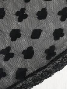 2pcs Women's Heart Mesh Sheer Sexy Lingerie, Halter Design, Valentine's Day Sleepwear, Heart Print Mesh Halter Nightgown, Tight Fit To Accentuate Figure - Black - View 7