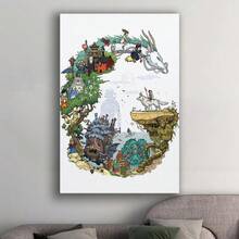 Framed  Cartoon Characters Anime World StudioGhibli Posters Decorative Painting Canvas Wall Art Living Room Posters Bedroom Painting - 框架 - 查看 3
