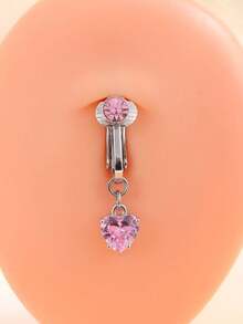 1pc Heart-Shaped Non-Piercing Fake Belly Button Ring, Fashionable Body Jewelry Gift Suitable For Any Occasion - Silver - View 4