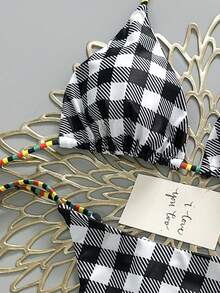 Women's Plaid Halter Tie Sexy Bikini Swimsuit Set, Summer Beach