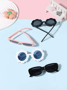 一套4副，男女童9-14岁基础休闲长方形和花朵圆形镜框时尚眼镜，适合假日外出、日常穿搭和节日礼物 - 彩色 - 查看 7