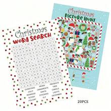 Juego de cartas de Navidad, tarjetas de papel a doble cara, regalo de Navidad divertido, tarjetas de felicitación de Navidad, accesorios para juegos de fiesta de Navidad, que incluyen juegos de búsqueda de palabras y de encontrar imágenes, adecuado para reuniones, fiestas y regalos navideños