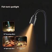 1 Stück Aquarium LED Scheinwerfer, Mini Landschaftsbeleuchtung, USB betrieben, hochhelle Desktop Fischbehälter Beleuchtung, Pflanzenwachstum Zusatzlicht, Klemmleuchte, einstellbarer Beleuchtungswinkel (15°/30°/45°), Aluminiumlegierung Lampenkopf, 360° flexibel drehbares Lampenrohr, 3-Farben Dimmen. Geeignet für Aquarium Pflanzenfarbverbesserung, Reptilienbeleuchtung, Wohnzimmer Dekoration, Feiertage und Geschenke. - Schwarz - Übersicht 2