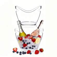 2pcs-Transparent Ice Bucket With Handle & Servings Tongs - Stylish, Portable Beverage Chiller For Parties & Events - Clear - View 3
