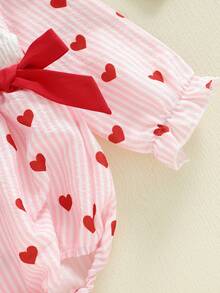 Baby Girl Valentines Day Romper Love Heart Bow Bubble Bodysuit Doll Collar Long Sleeve Smocked Tops For Spring - Hồng - Xem 6