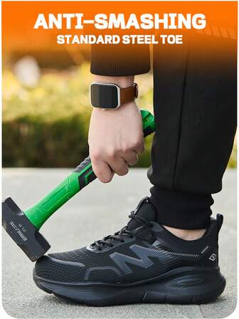 Men's Lightweight Breathable Low-Top Lace-Up Steel Toe Work Shoes, Anti-Smash Anti-Puncture Protective Shoes, Unisex, Suitable For Outdoor Industrial Construction Work And Hiking