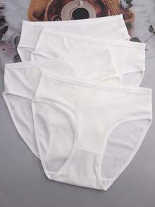 4 piezas de bragas deportivas de cintura media de seda de leche acanalada cómoda y elástica para mujeres - Blanco - Ver 2