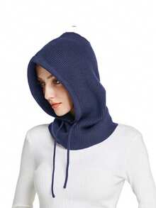 1 buah Balaclava Wol Rajut Unisex, Penutup Leher & Wajah yang Hangat - Biru tua dengan sudut datar - View 16
