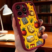 Fundas de teléfono transparentes y modernas,Cubierta de teléfono con diseño de queso y comida española amarilla para uso diario en casa o oficina Aplicable a teléfonos Apple y Galaxy - Negro - Ver 6