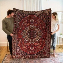 1pc Bohemian-Inspired Flannel Blanket - Vibrant Red & Golden Floral Pattern, Soft Polyester, Perfect For Indoor/Outdoor Use, Camping, Sofa, Bed, Office Decor, Seasonal Gift, All-Season Comfort, Camping Accessory |   Bohemian Style |   Durable High Quality Flannel Blanket, Give Your Loved Ones A Thoughtful Warmth - 混合色 - 查看 9