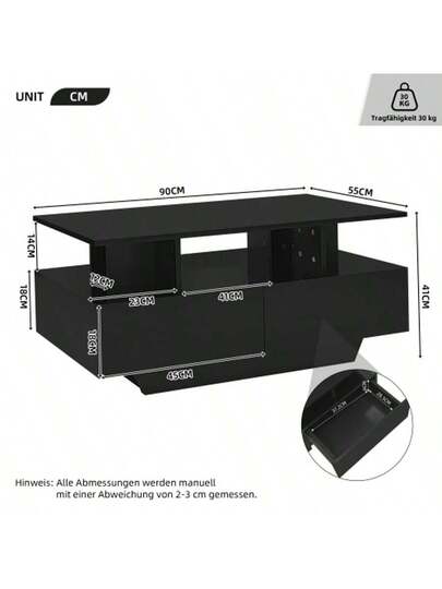 Moderne High Gloss Coffee Tafel LED Lighting Drawers Stylish 90x55x41 Cm Side Storage Space, Load Capacity Up To 30 Kg view 5