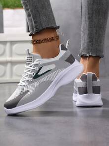 Pantofi sport pentru femei, mărimi mari, cu aspect respirabil, din plasă, casual, cu fund moale, pentru alergare cu suprafață moale, pantofi sport pentru femei, pantofi balerini ușori și confortabili pentru femei, pantofi de jogging pentru femei, pantofi de mers albi, pantofi de alergare pentru șosea pentru femei, pantofi casual pentru bărbați, pantofi de alergare pentru bărbați, adidași albi la modă, pantofi de alergare pentru șosea pentru bărbați - Frasin alb - Vizualizare 4