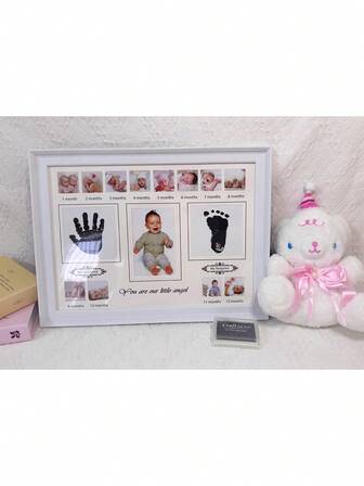 1件装宝宝一周岁手脚印相框，纪念展示架，创意礼物