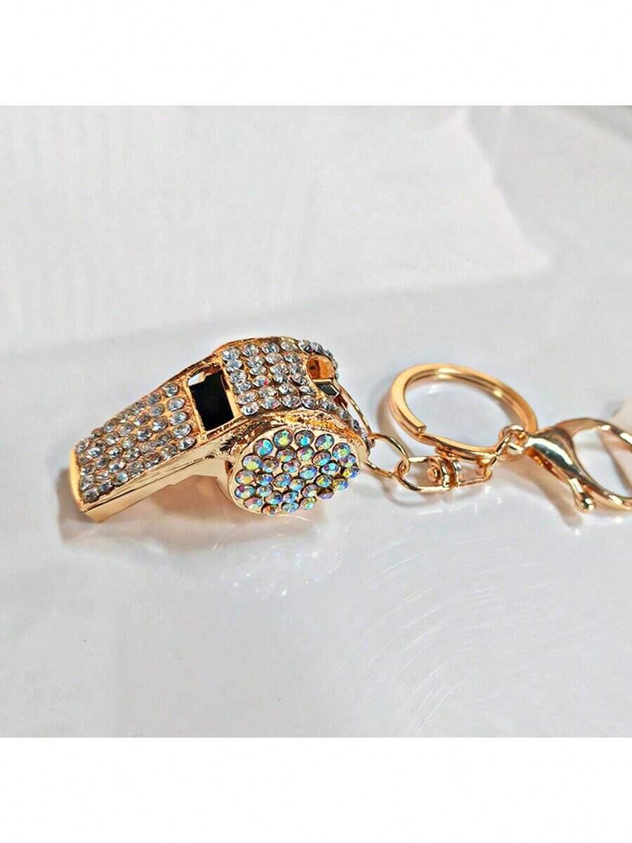 1个镶钻裁判哨钥匙扣，可作包饰、吊坠、钥匙圈、体育赛事奖品 - 金色 - 查看 1