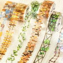 1 Roll 78.74 Inch (200 Cm) Garden Trail Series Scene Stickers In Roll Cutting Decoration Clipping Personalized Collage Materials Handmade Account Stickers Aesthetic Diary PET Tape Office And School Supplies - Nhiều màu - Xem 1