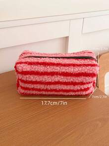 1个装毛绒保暖羊羔绒化妆包，横条纹防水，波浪点图案，女士化妆包，小巧收纳化妆盒，女士旅行包，铅笔盒，日常大容量化妆刷旅行洗漱包整理包，手拿包，口袋，女士手拿包，女士礼物，圣诞礼物，女士礼物创意，化妆包，旅行必备 - 彩色 - 查看 10