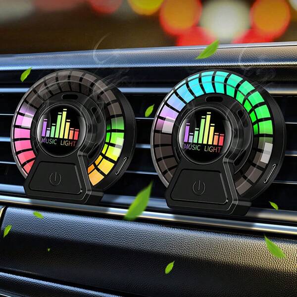 1/2PCS Car Fashion Aromatherapy Music Rhythm Light, LED Ambient Light, 150mAh Rechargeable Lithium Battery, Fixed Scent Clip For Air Vent, Indoor Freshness Light, Colorful Music Atmosphere, Car Accessories, Christmas Lights, Car Interior Decoration, Gaming E-Sports Lights, Home Party Lights, And Holiday Living Room Decor, Best For Christmas