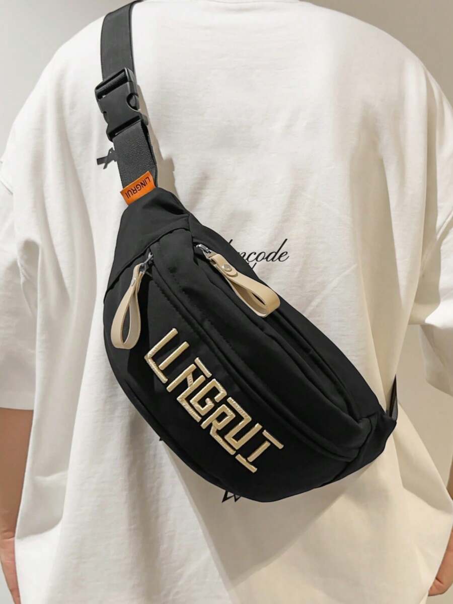Bolso de cintura con cierre de cremallera, ajustable, con estampado de letras de unicolor y de moda